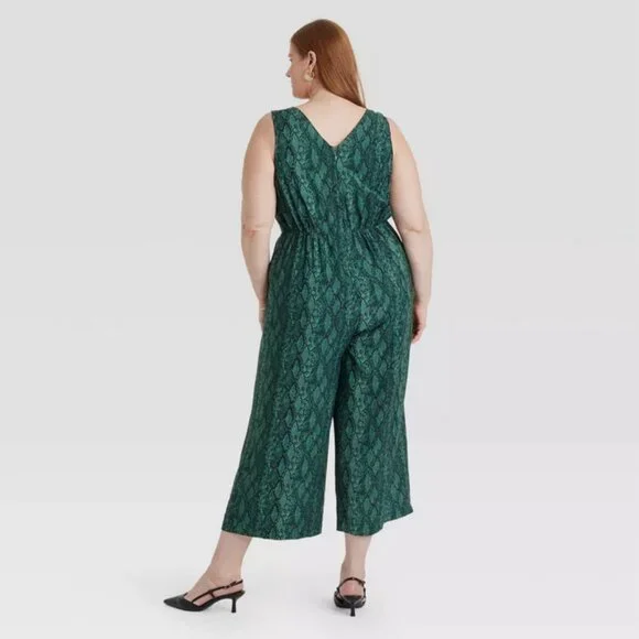 Women's Straight Leg Maxi Jumpsuit - Ava & Viv Green 2X - Picture 2 of 3